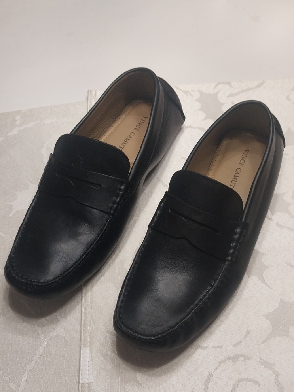 Vince Camuto Esmail Driving Loafers Men's 11.5M Black Leather Moccasin Stitching